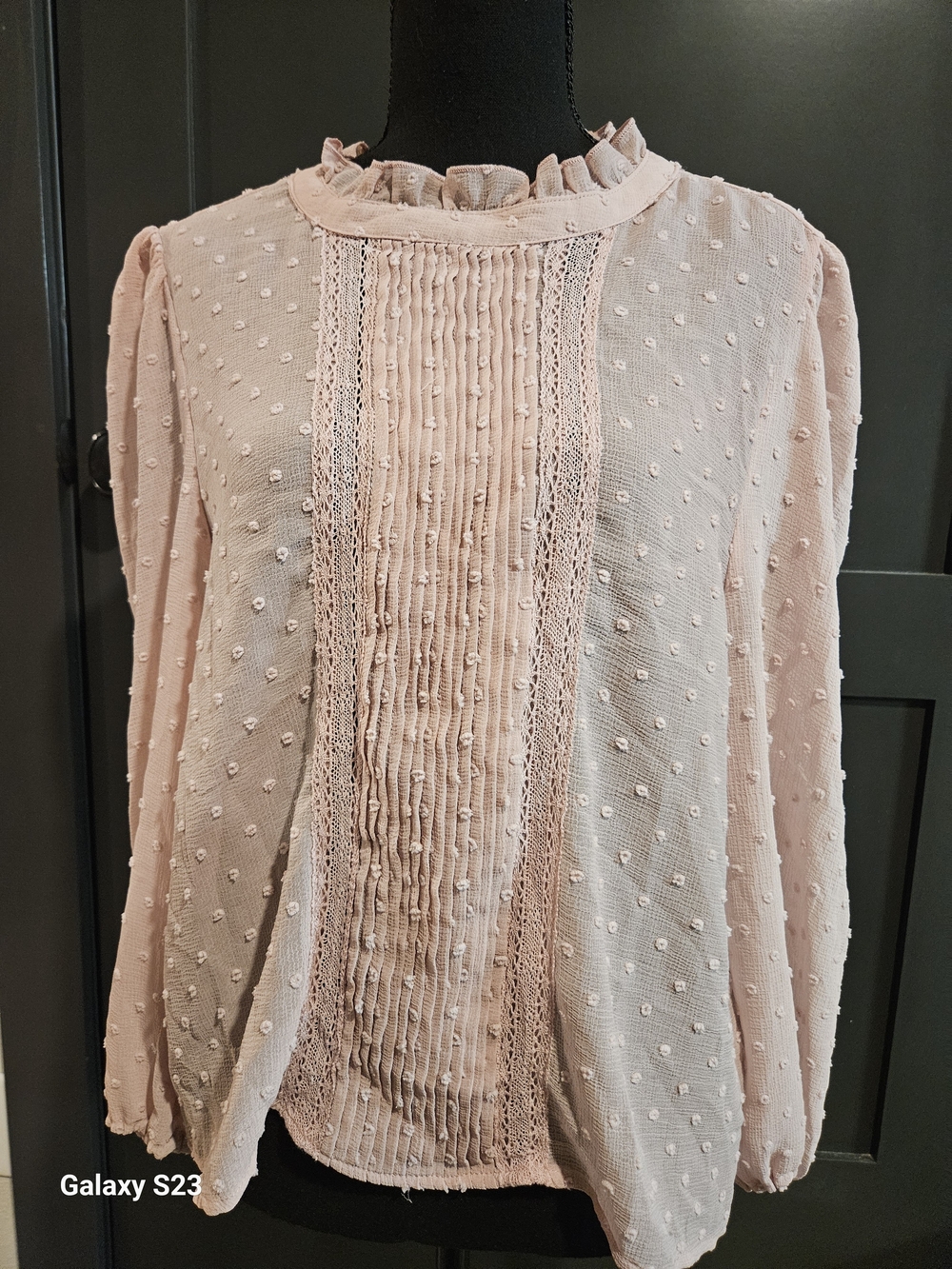Love Tree Blush Pink Swiss Dot Pintuck Lace Blouse